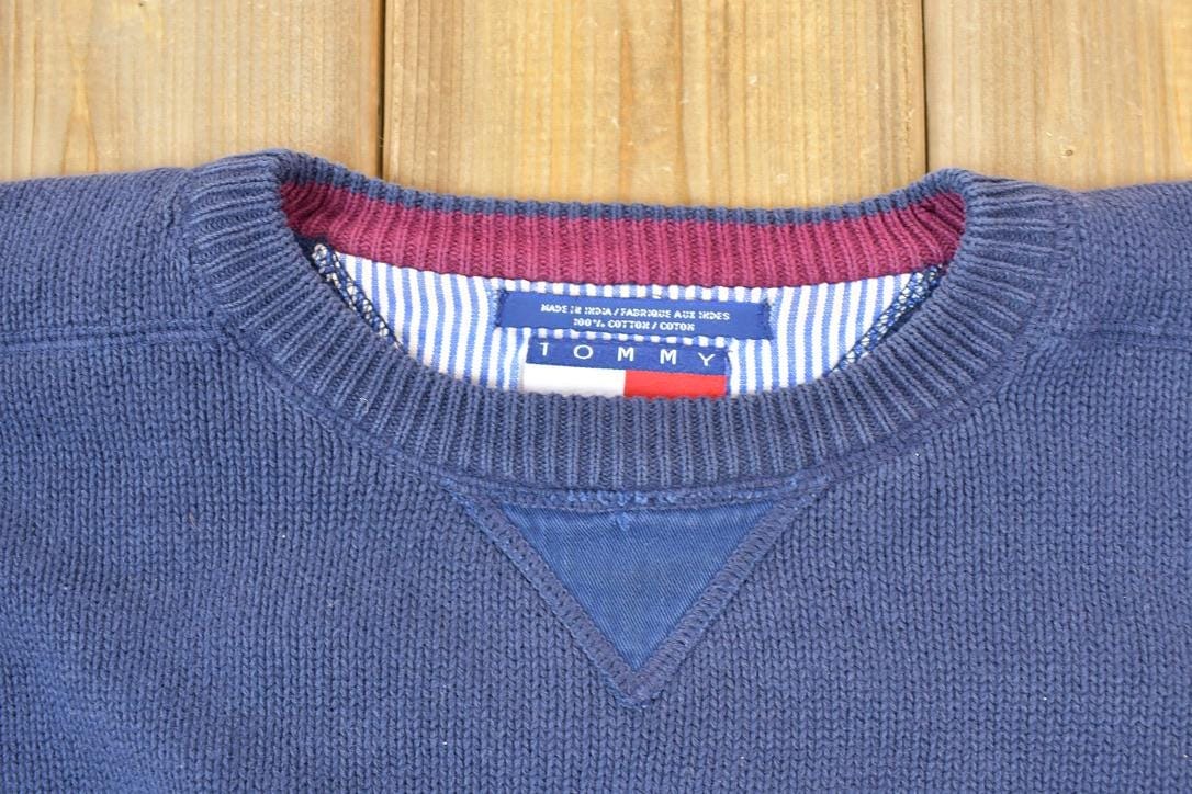 Vintage 1990s Tommy Hilfiger Classic Navy Knit Crewneck Sweater from propervintagecanada