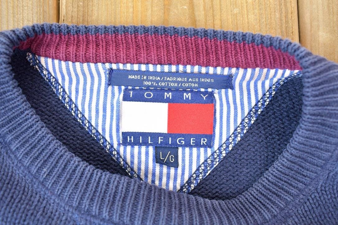Vintage 1990s Tommy Hilfiger Classic Navy Knit Crewneck Sweater from propervintagecanada