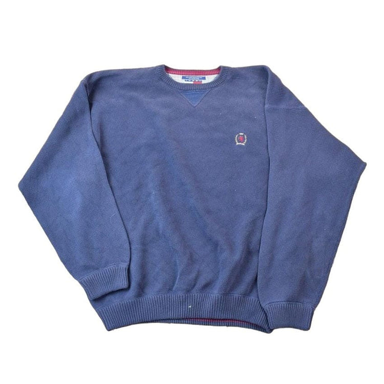 Vintage 1990s Tommy Hilfiger Classic Navy Knit Crewneck Sweater from propervintagecanada