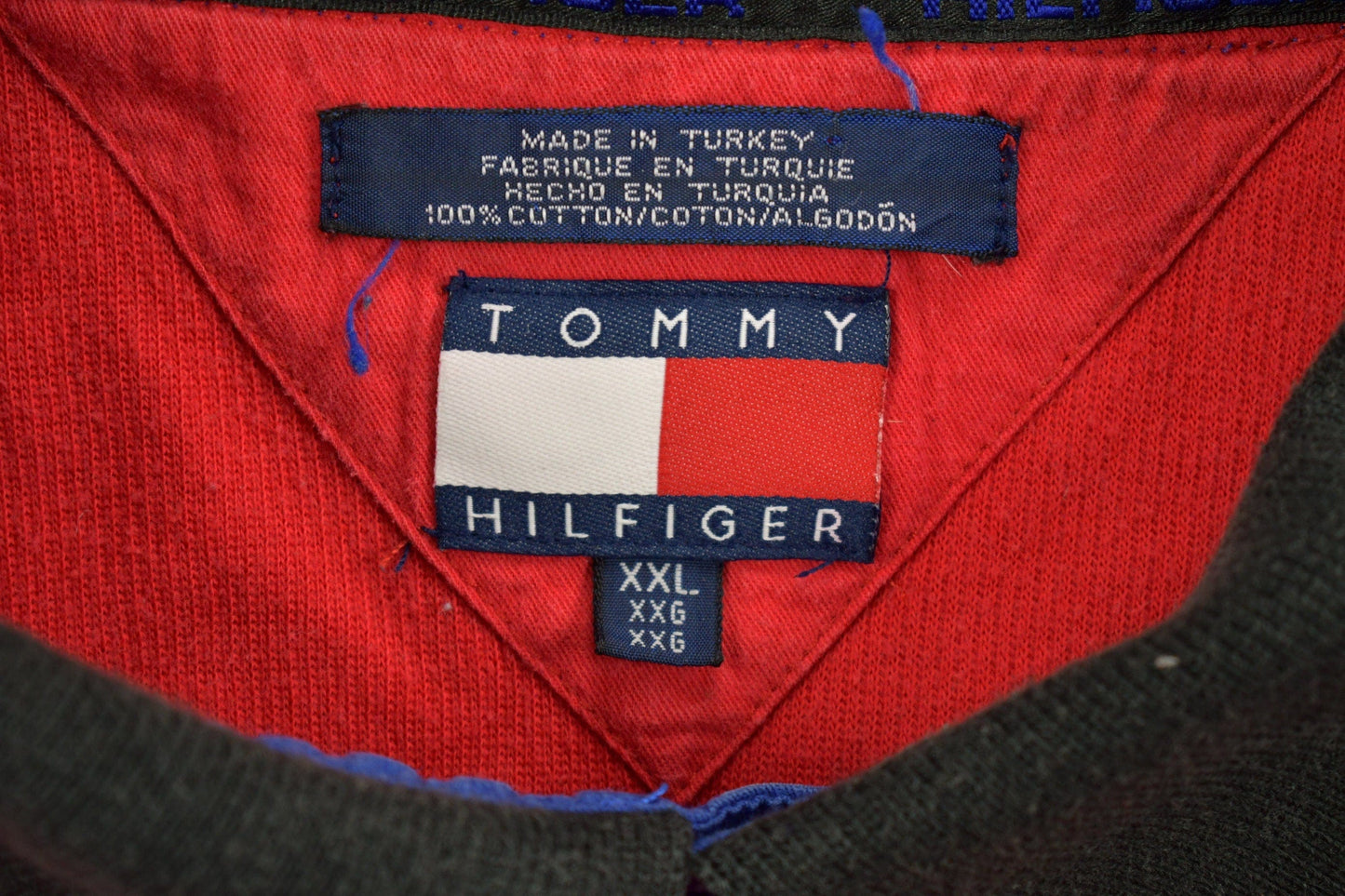 Vintage 1990s Tommy Hilfiger Collared Embroidered Quarter Zip Fleece Sweater Men's 2XL from propervintagecanada