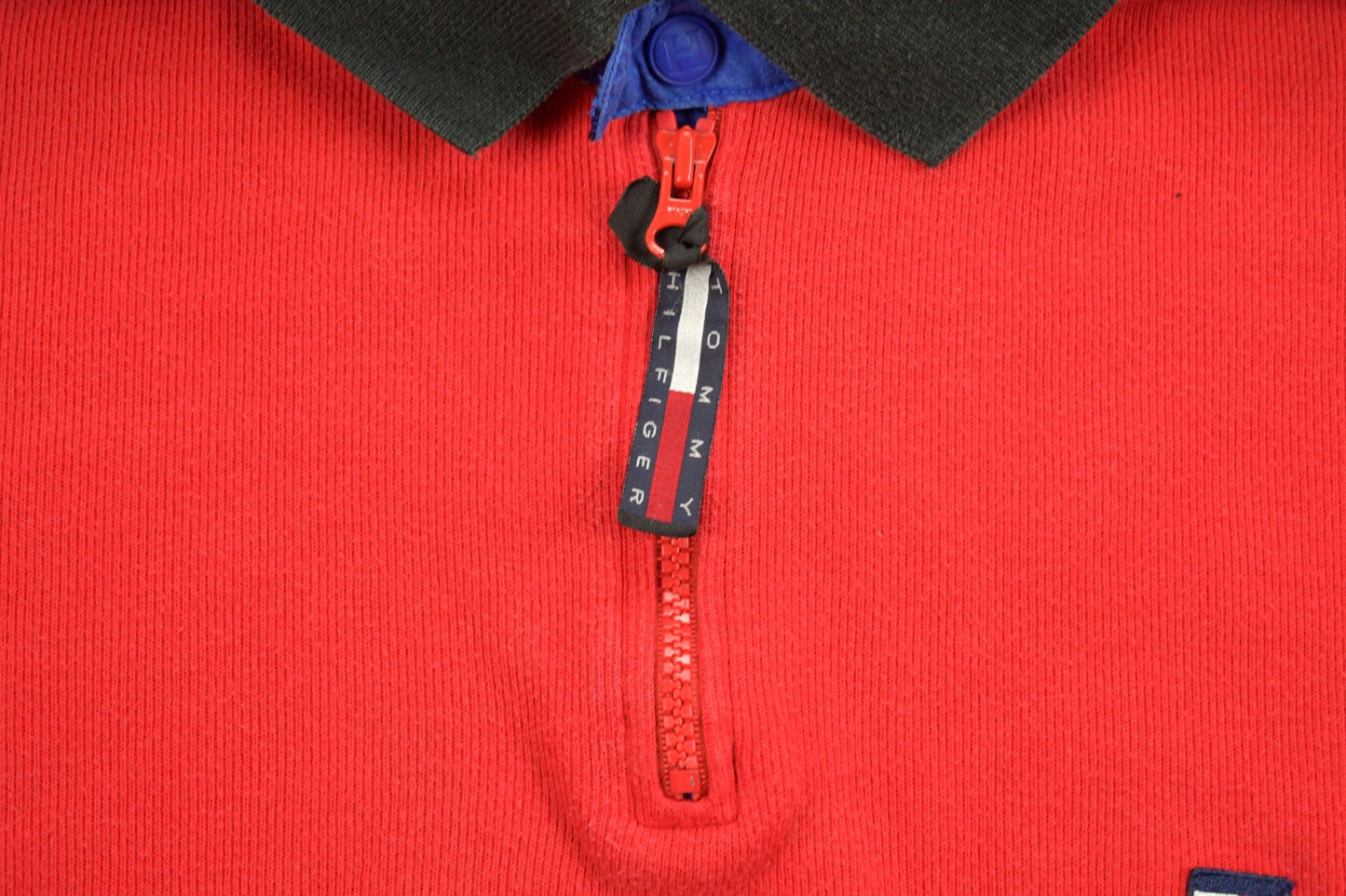 Vintage 1990s Tommy Hilfiger Collared Embroidered Quarter Zip Fleece Sweater Men's 2XL from propervintagecanada