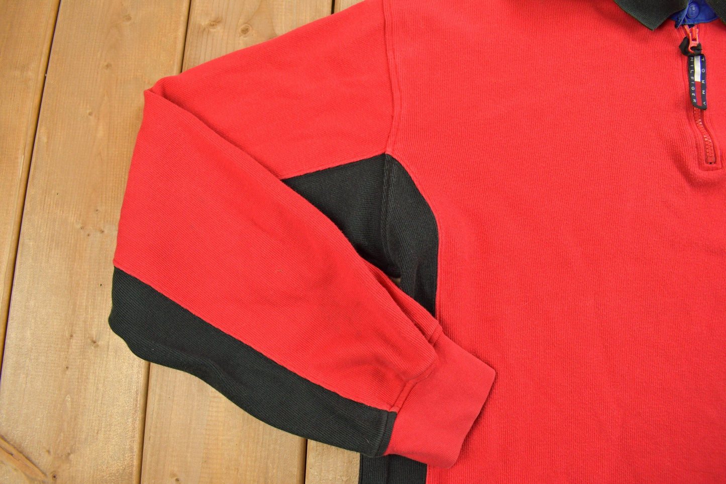 Vintage 1990s Tommy Hilfiger Collared Embroidered Quarter Zip Fleece Sweater Men's 2XL from propervintagecanada