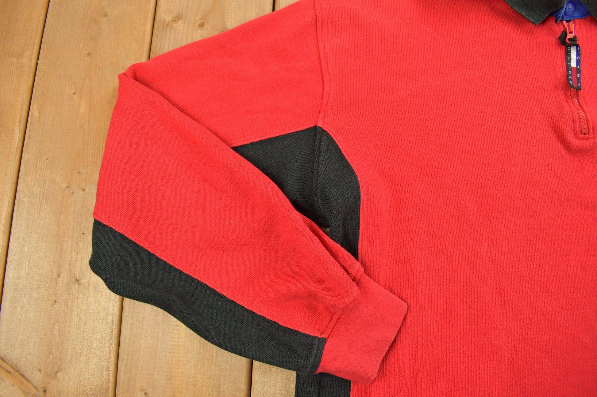 Vintage 1990s Tommy Hilfiger Collared Embroidered Quarter Zip Fleece Sweater Men's 2XL from propervintagecanada