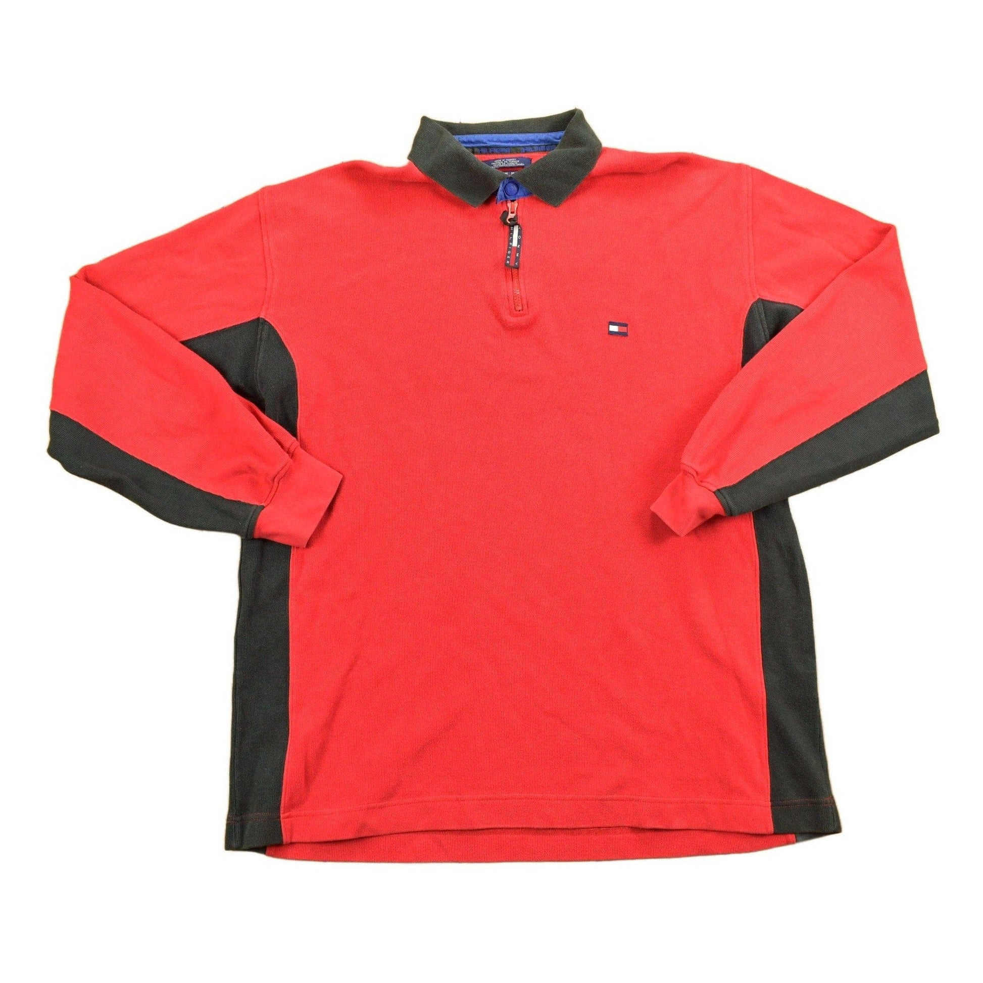 Vintage 1990s Tommy Hilfiger Collared Embroidered Quarter Zip Fleece Sweater Men's 2XL from propervintagecanada