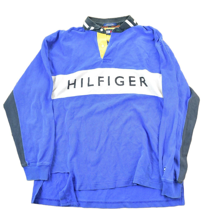 Vintage 1990s Tommy Hilfiger Color Block Logo Polo Shirt Men's Large from propervintagecanada