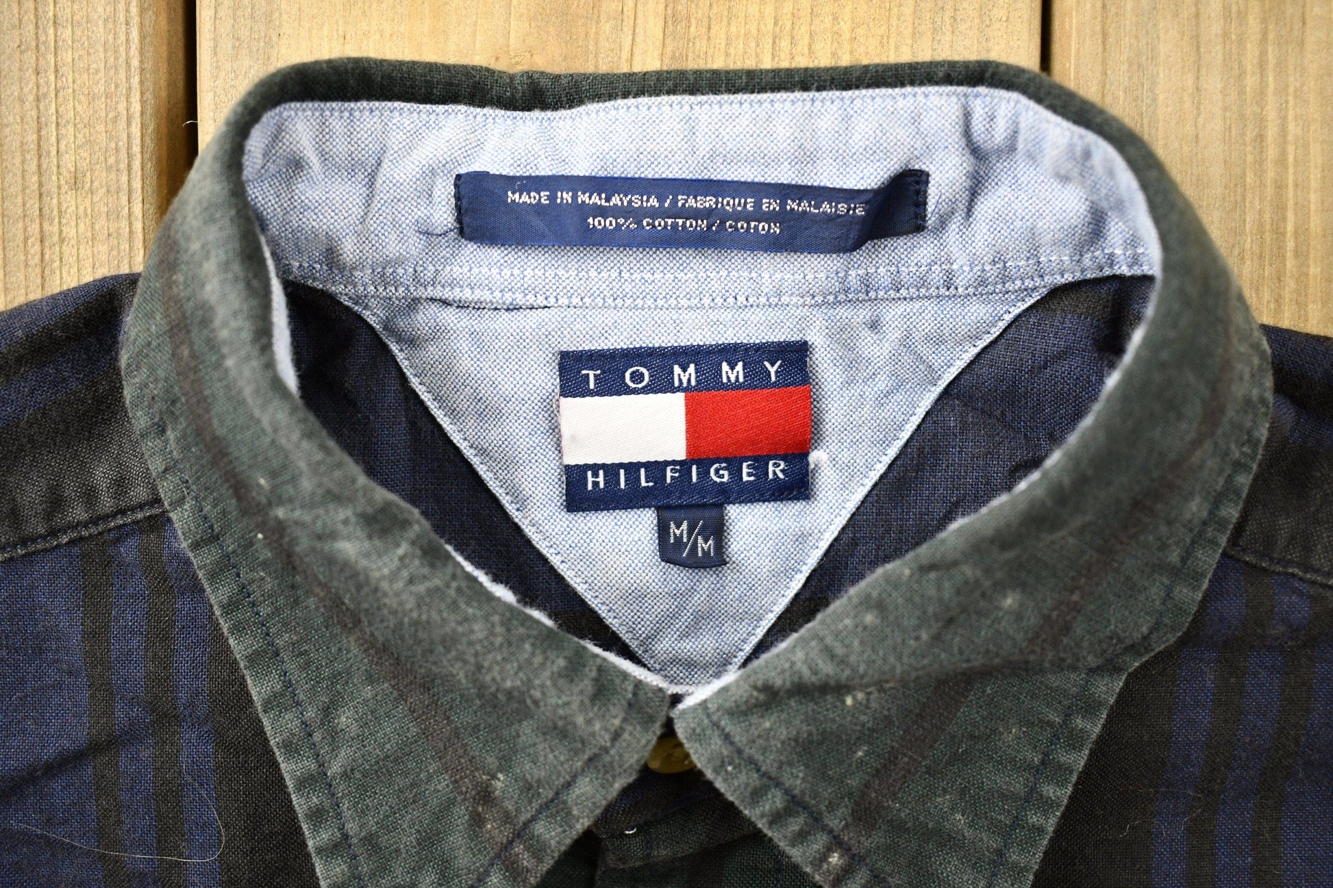 Vintage 1990s Tommy Hilfiger Crest Logo Striped Button Up Shirt Men's Large from propervintagecanada