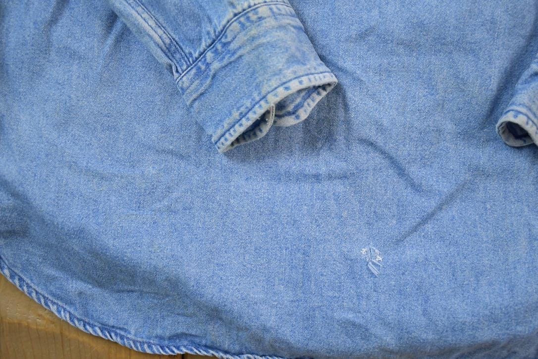 Vintage 1990s Tommy Hilfiger Denim Blank Button Up Shirt Men's XL from propervintagecanada