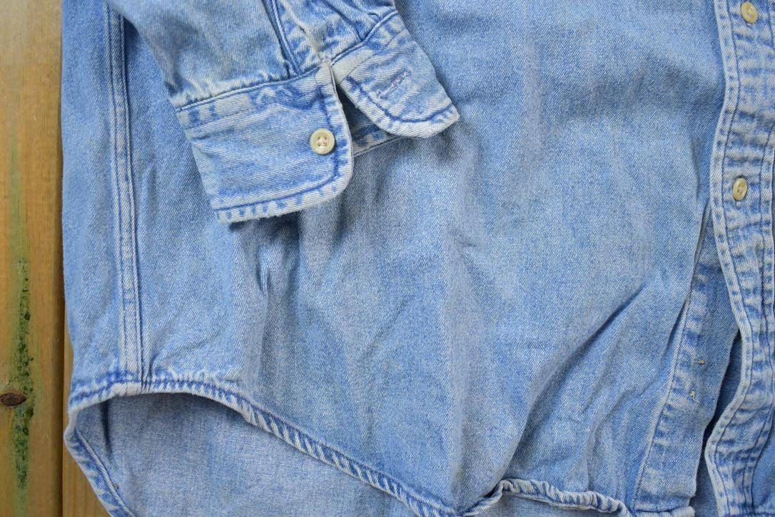 Vintage 1990s Tommy Hilfiger Denim Blank Button Up Shirt Men's XL from propervintagecanada