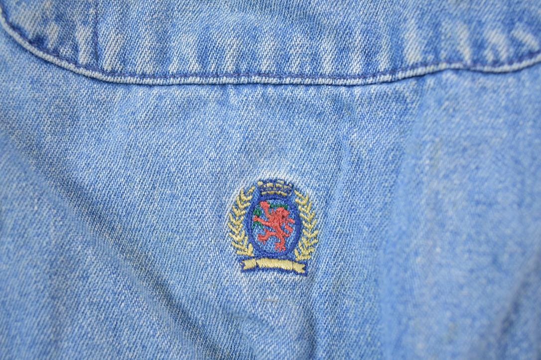 Vintage 1990s Tommy Hilfiger Denim Blank Button Up Shirt Men's XL from propervintagecanada