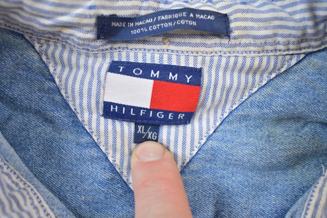 Vintage 1990s Tommy Hilfiger Denim Blank Button Up Shirt Men's XL from propervintagecanada