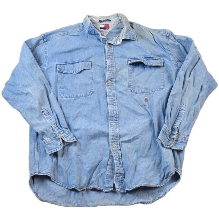 Vintage 1990s Tommy Hilfiger Denim Blank Button Up Shirt Men's XL from propervintagecanada