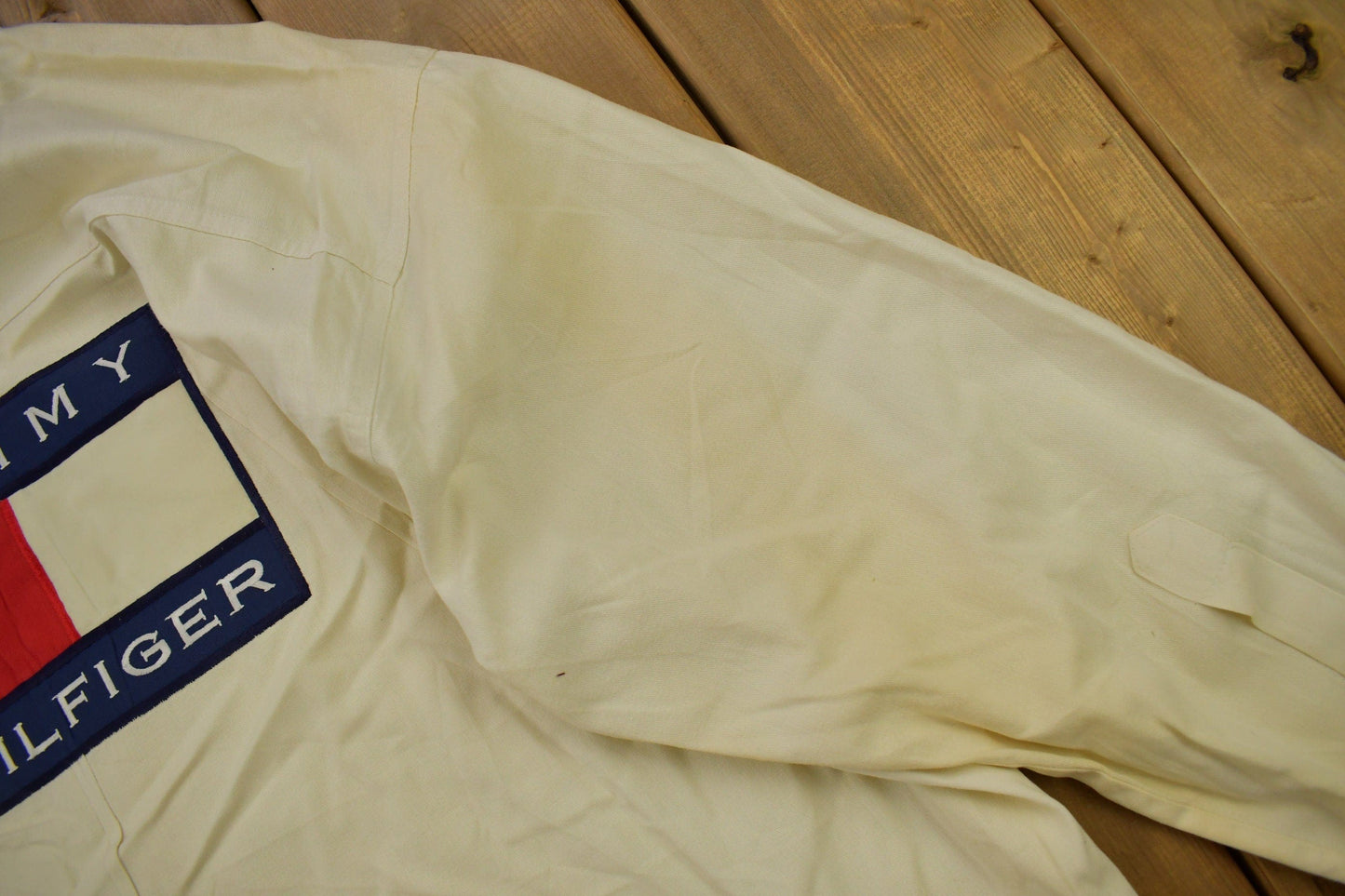 Vintage 1990s Tommy Hilfiger Embroidered Flag Patch Button Up Shirt from propervintagecanada