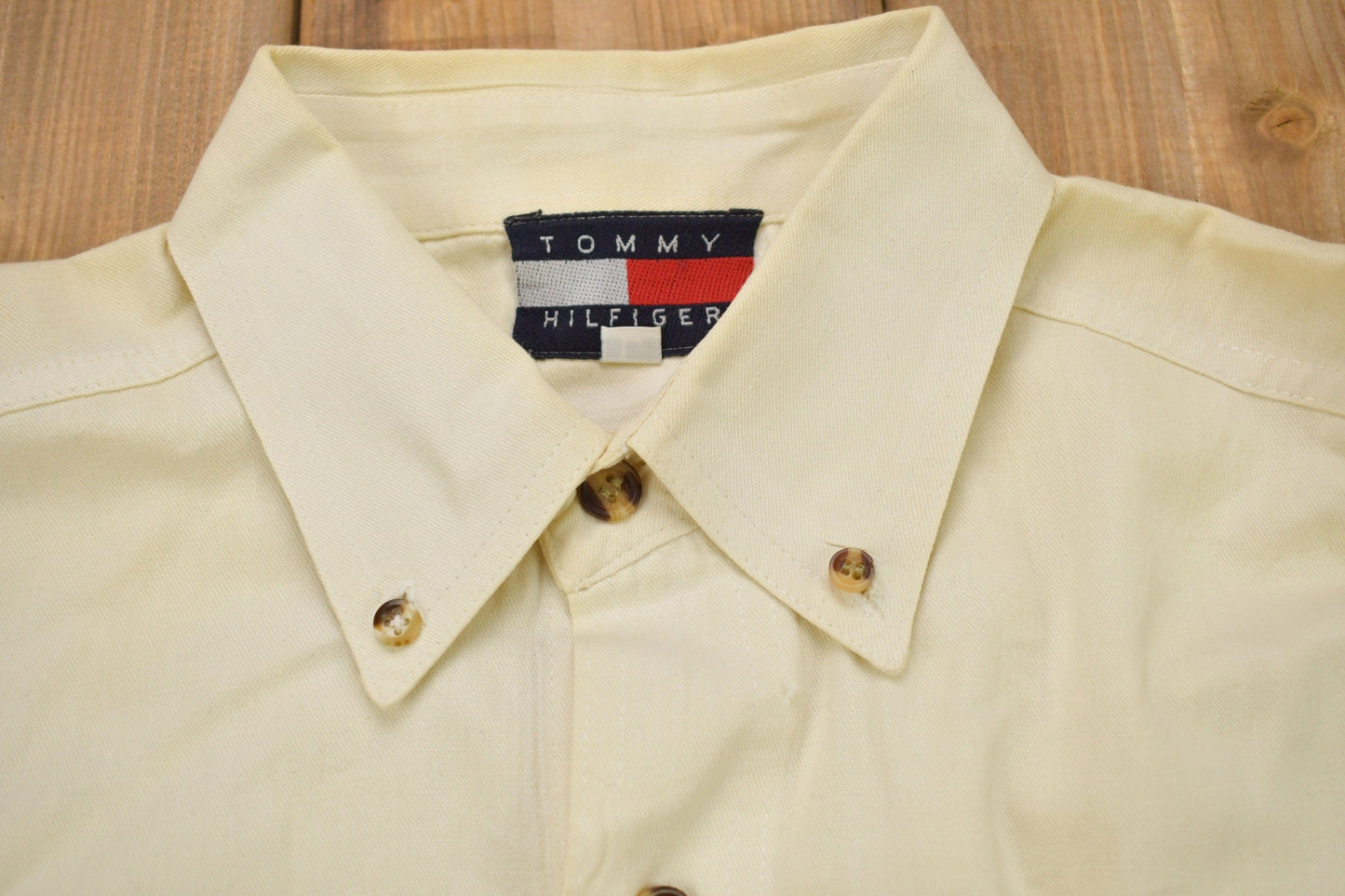 Vintage 1990s Tommy Hilfiger Embroidered Flag Patch Button Up Shirt from propervintagecanada