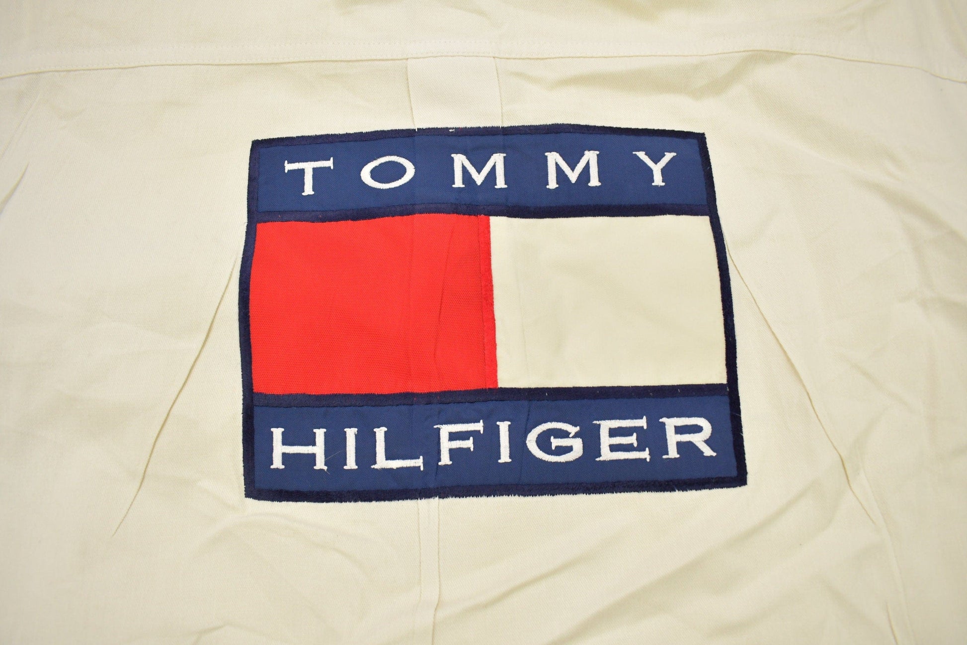 Vintage 1990s Tommy Hilfiger Embroidered Flag Patch Button Up Shirt from propervintagecanada