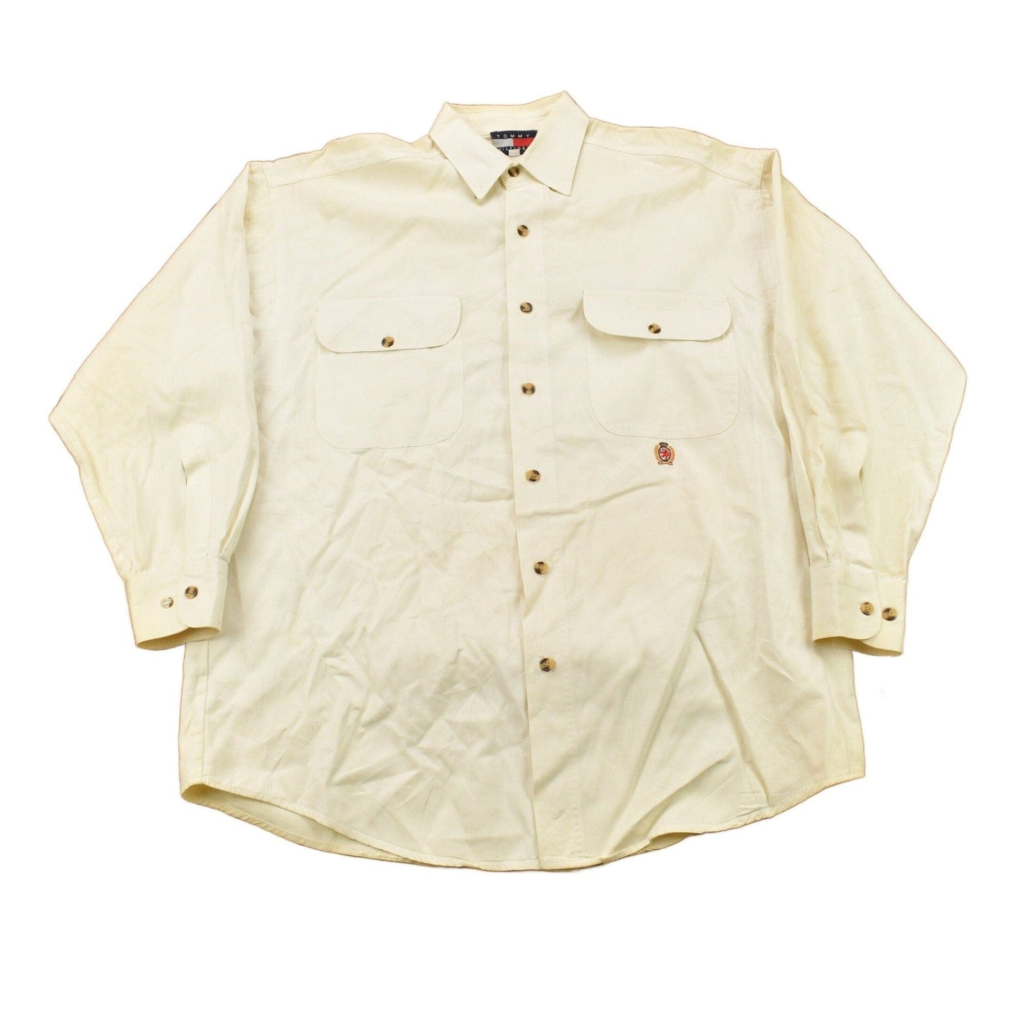 Vintage 1990s Tommy Hilfiger Embroidered Flag Patch Button Up Shirt from propervintagecanada