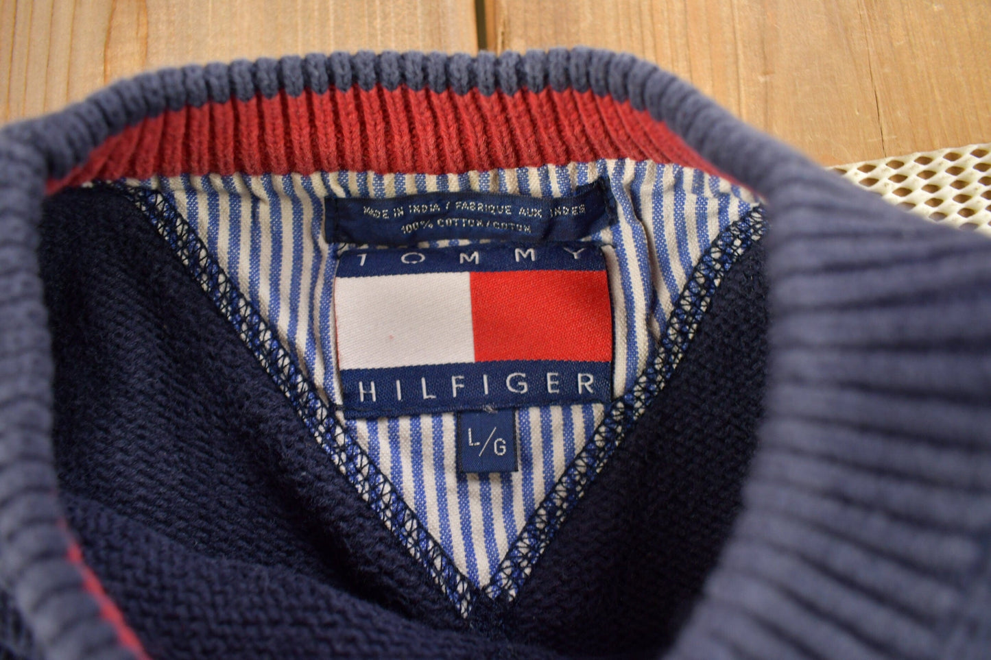 Vintage 1990s Tommy Hilfiger Embroidered Knit Sweater Men's Large from propervintagecanada