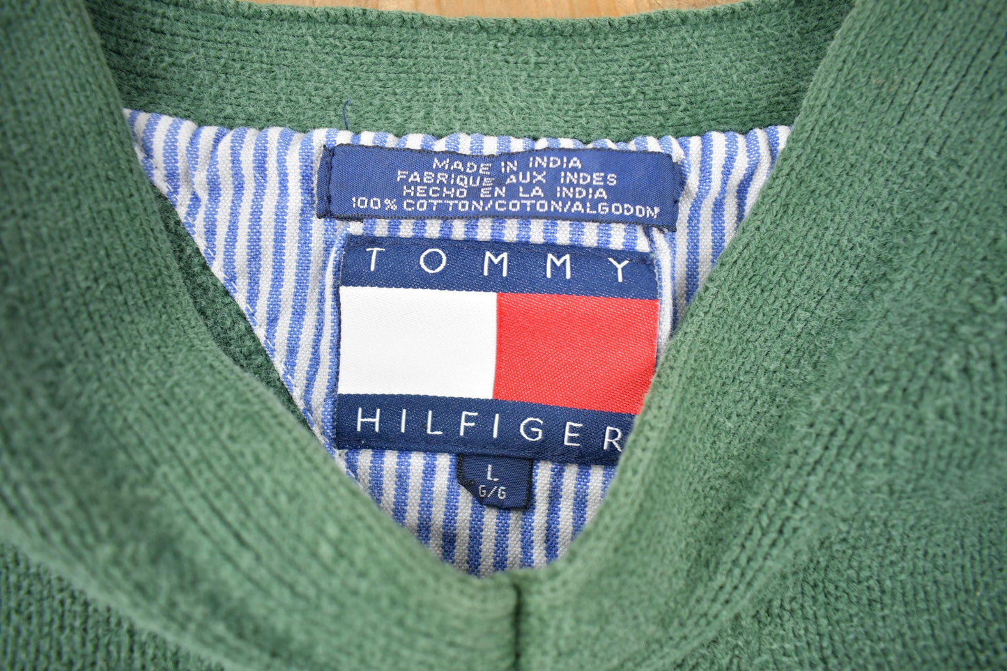 Vintage 1990s Tommy Hilfiger Embroidered Knit V-Neck Sweater Men's Large from propervintagecanada
