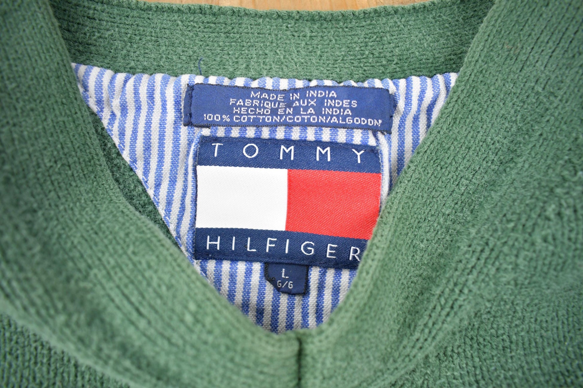 Vintage 1990s Tommy Hilfiger Embroidered Knit V-Neck Sweater Men's Large from propervintagecanada