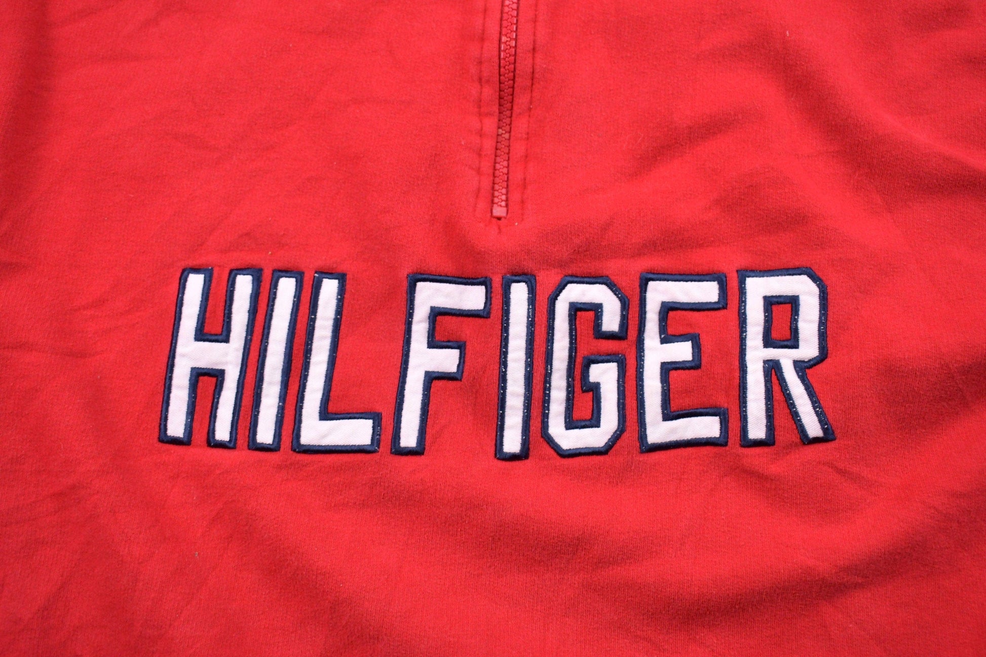 Vintage 1990s Tommy Hilfiger Embroidered Quarter Zip Sweatshirt Men's Medium from propervintagecanada