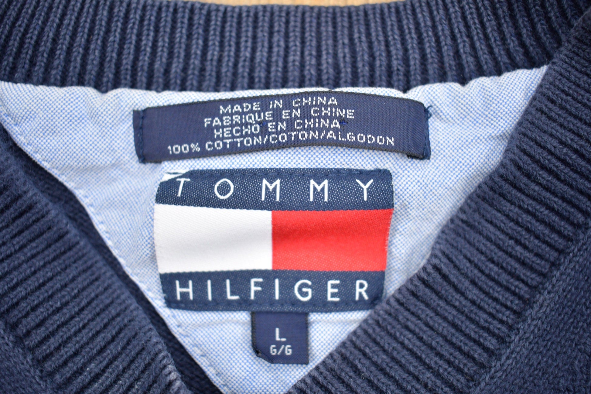 Vintage 1990s Tommy Hilfiger Embroidered Striped Knitted Sweater Men's Medium from propervintagecanada