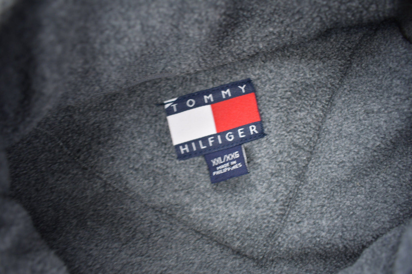 Vintage 1990s Tommy Hilfiger Flag Collar Quarter Zip Fleece Sweater Men's 2XL from propervintagecanada