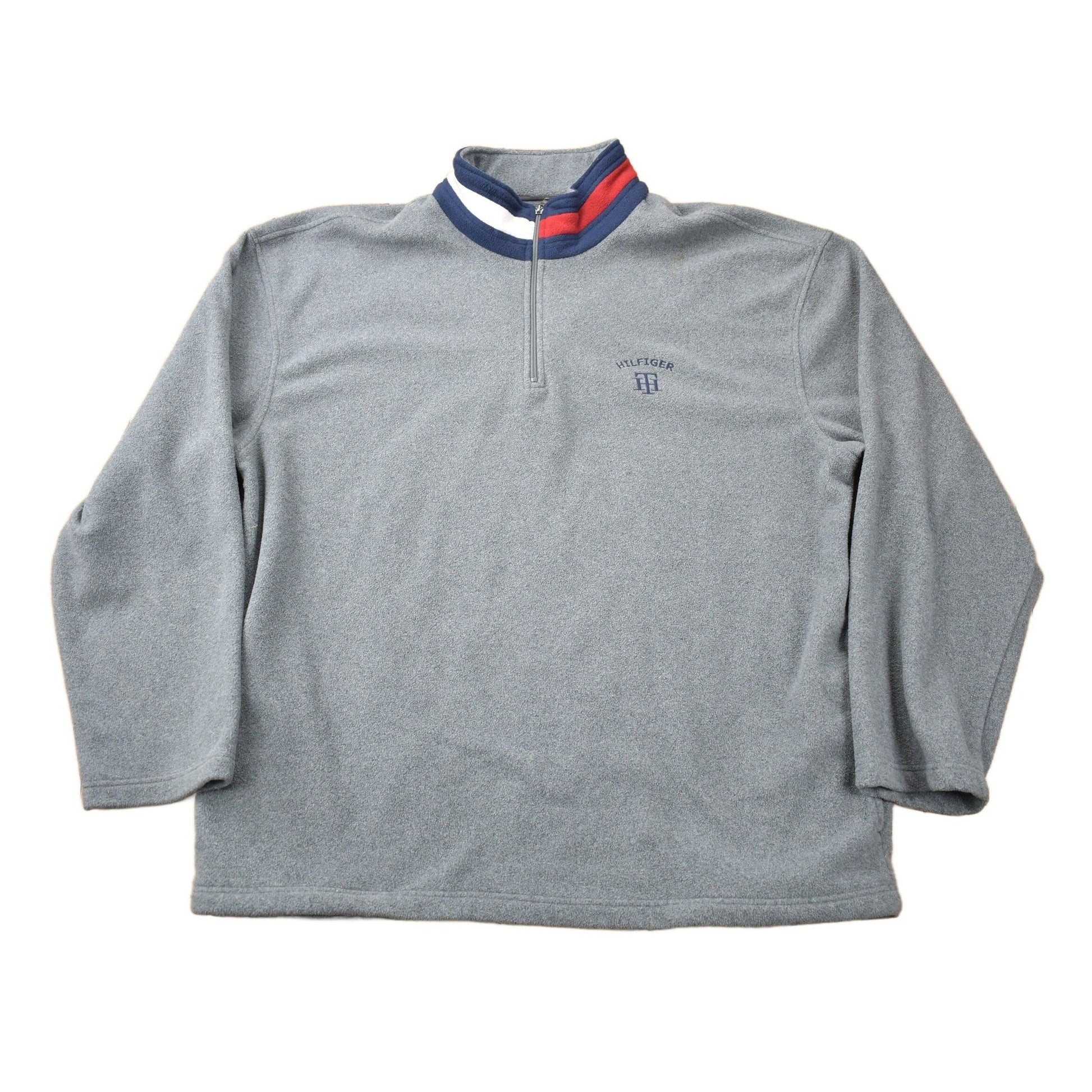 Vintage 1990s Tommy Hilfiger Flag Collar Quarter Zip Fleece Sweater Men's 2XL from propervintagecanada