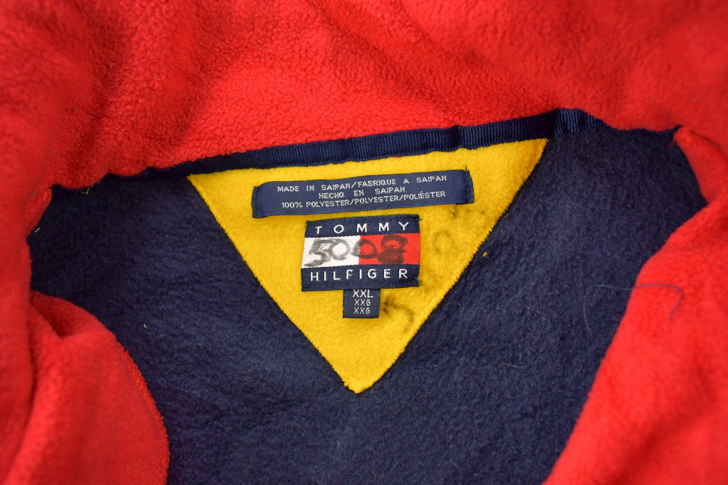 Vintage 1990s Tommy Hilfiger Flag Collar Quarter Zip Fleece Sweater Men's 2XL from propervintagecanada