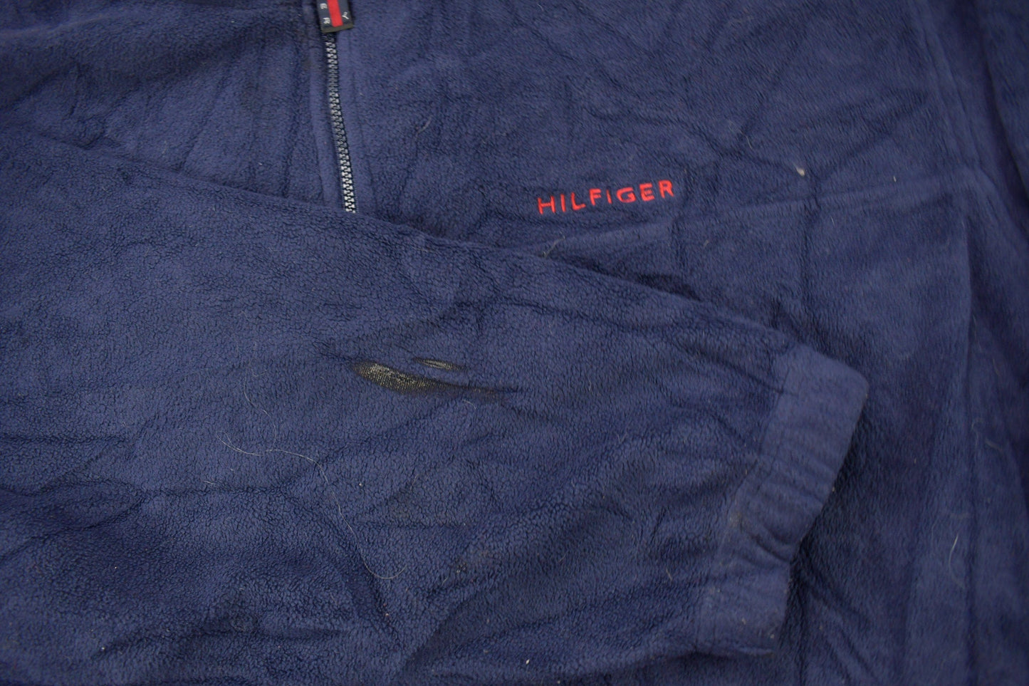 Vintage 1990s Tommy Hilfiger Flag Collar Quarter Zip Fleece Sweater Men's 2XL from propervintagecanada