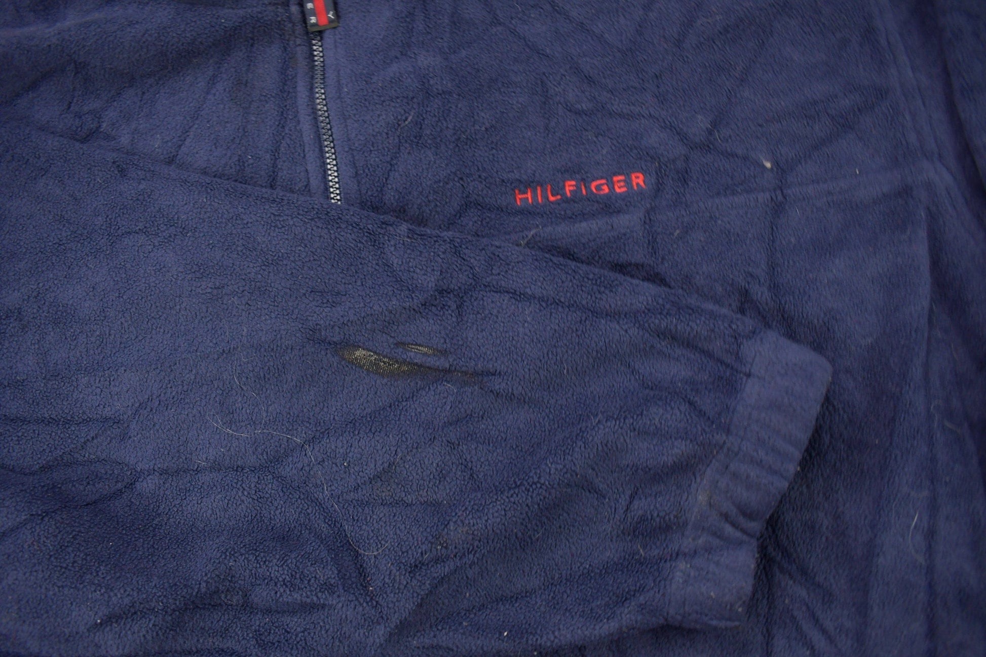 Vintage 1990s Tommy Hilfiger Flag Collar Quarter Zip Fleece Sweater Men's 2XL from propervintagecanada