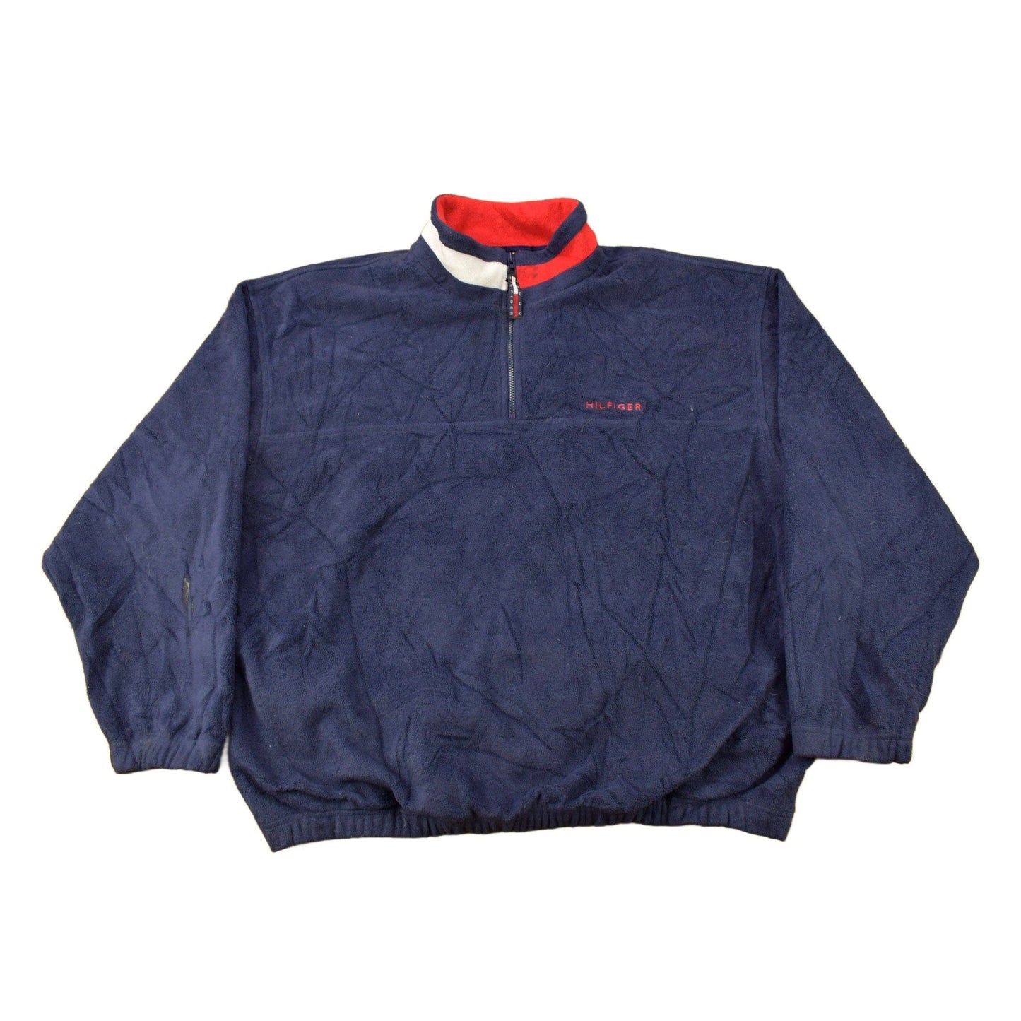 Vintage 1990s Tommy Hilfiger Flag Collar Quarter Zip Fleece Sweater Men's 2XL from propervintagecanada