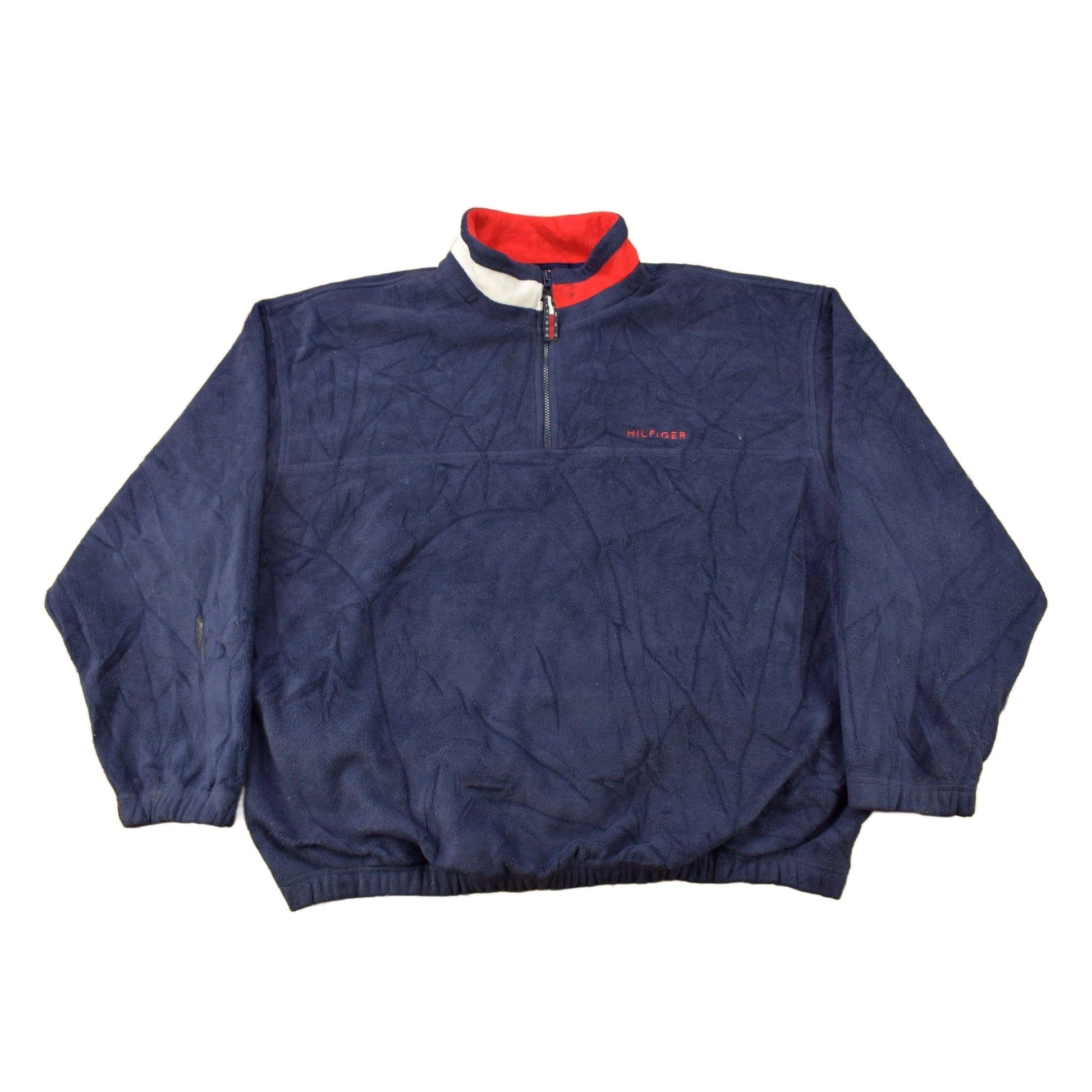 Vintage 1990s Tommy Hilfiger Flag Collar Quarter Zip Fleece Sweater Men's 2XL from propervintagecanada