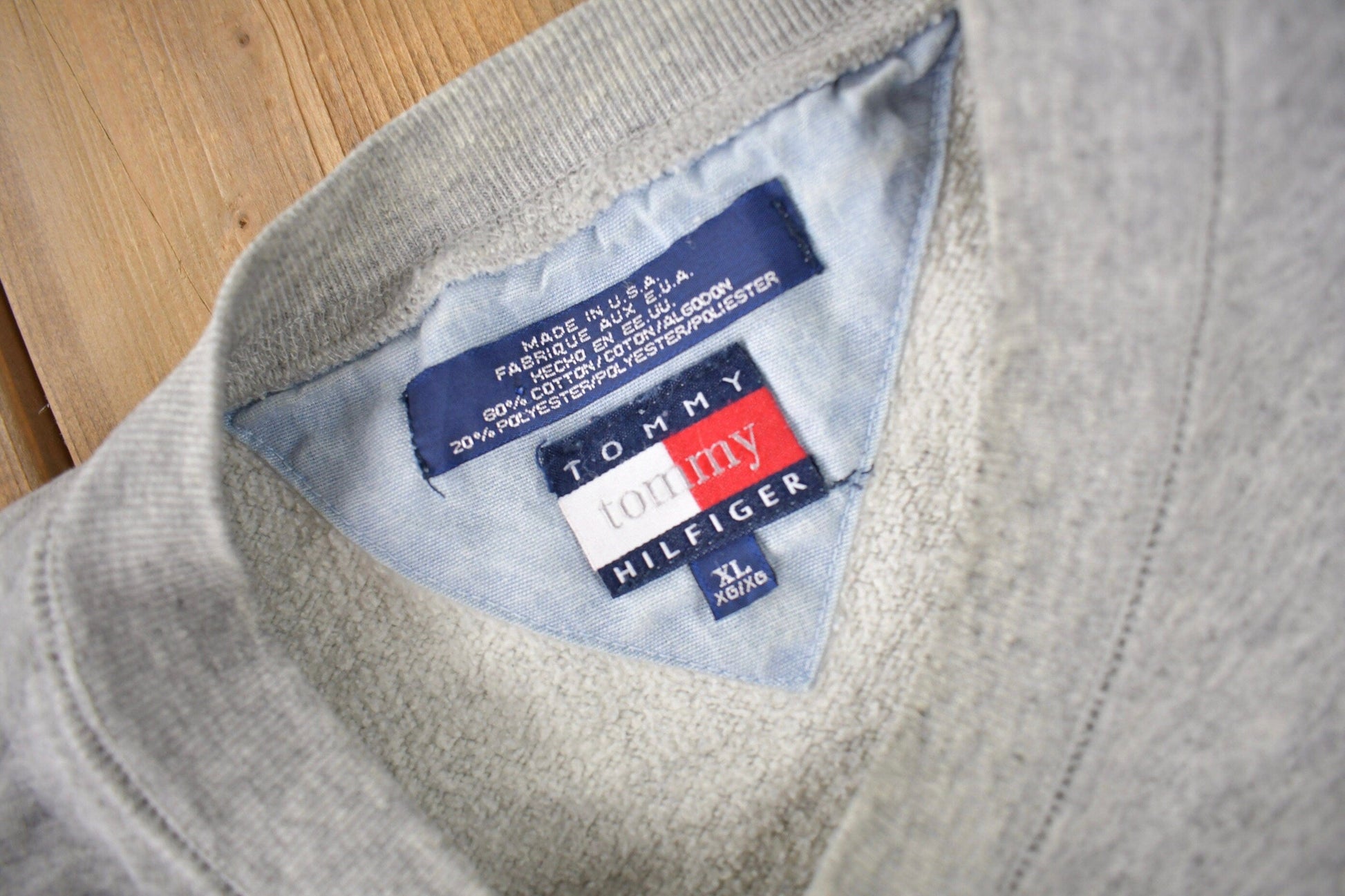 Vintage 1990s Tommy Hilfiger Flag Graphic Crewneck Sweatshirt Men's 2XL from propervintagecanada