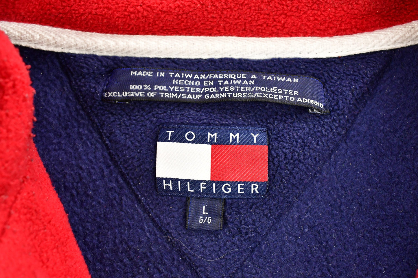 Vintage 1990s Tommy Hilfiger Flag Graphic Quarter Zip Fleece Sweater from propervintagecanada