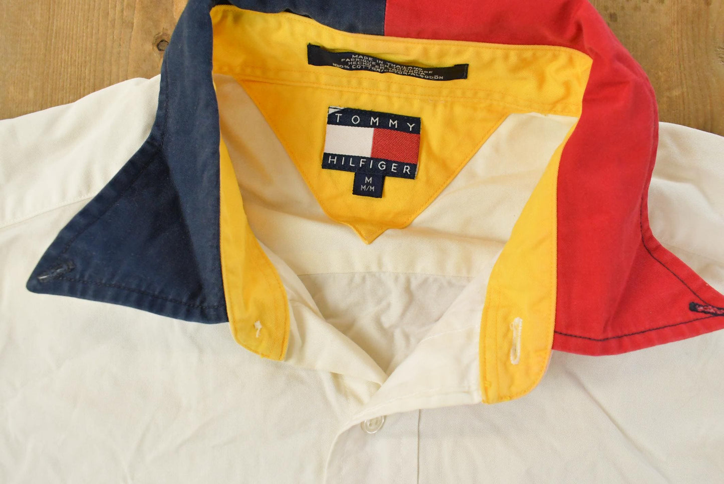 Vintage 1990s Tommy Hilfiger Flag Patch Button Up Shirt Men's Medium / 1990s Button Up / Vintage Tommy / 90s Style from propervintagecanada