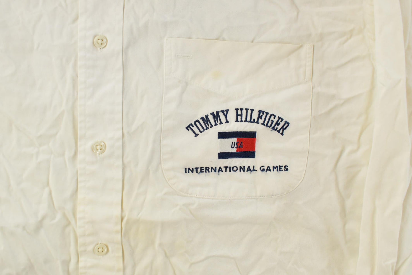 Vintage 1990s Tommy Hilfiger Flag Patch Button Up Shirt Men's Medium / 1990s Button Up / Vintage Tommy / 90s Style from propervintagecanada