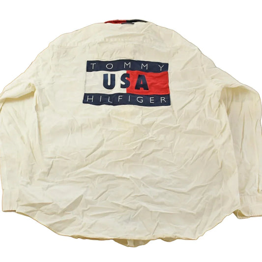 Vintage 1990s Tommy Hilfiger Flag Patch Button Up Shirt Men's Medium / 1990s Button Up / Vintage Tommy / 90s Style from propervintagecanada