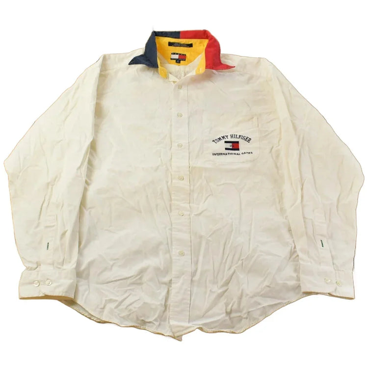 Vintage 1990s Tommy Hilfiger Flag Patch Button Up Shirt Men's Medium / 1990s Button Up / Vintage Tommy / 90s Style from propervintagecanada