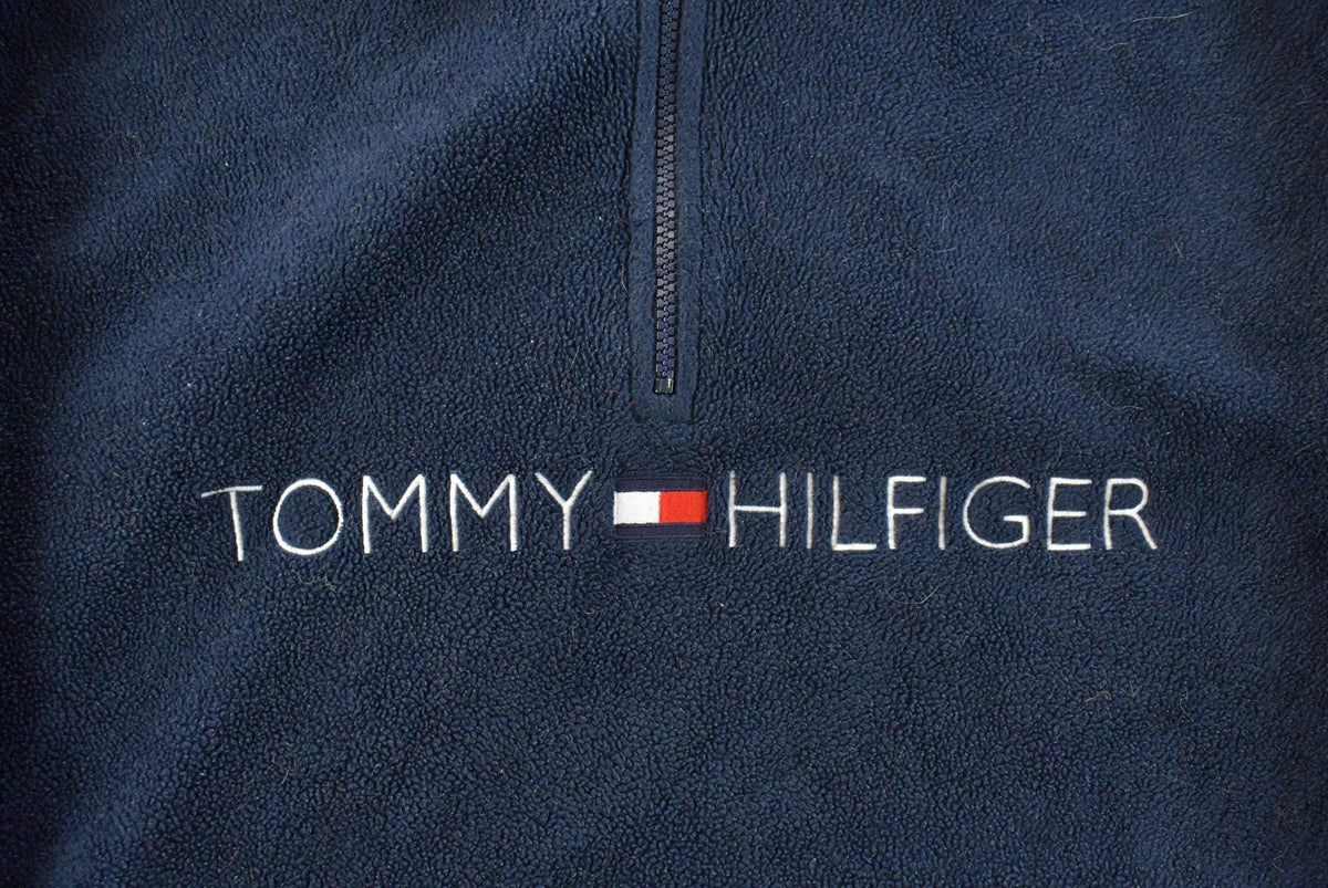 Vintage 1990s Tommy Hilfiger Flag Spellout Quarter Zip Fleece Sweater Men's S from propervintagecanada