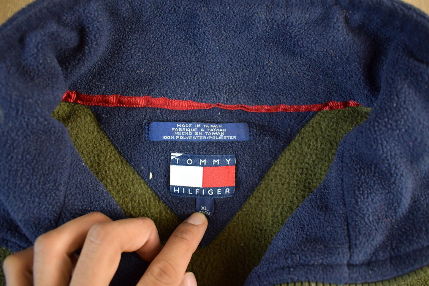 Vintage 1990s Tommy Hilfiger Flag Spellout Quarter Zip Fleece Sweater Men's XL from propervintagecanada