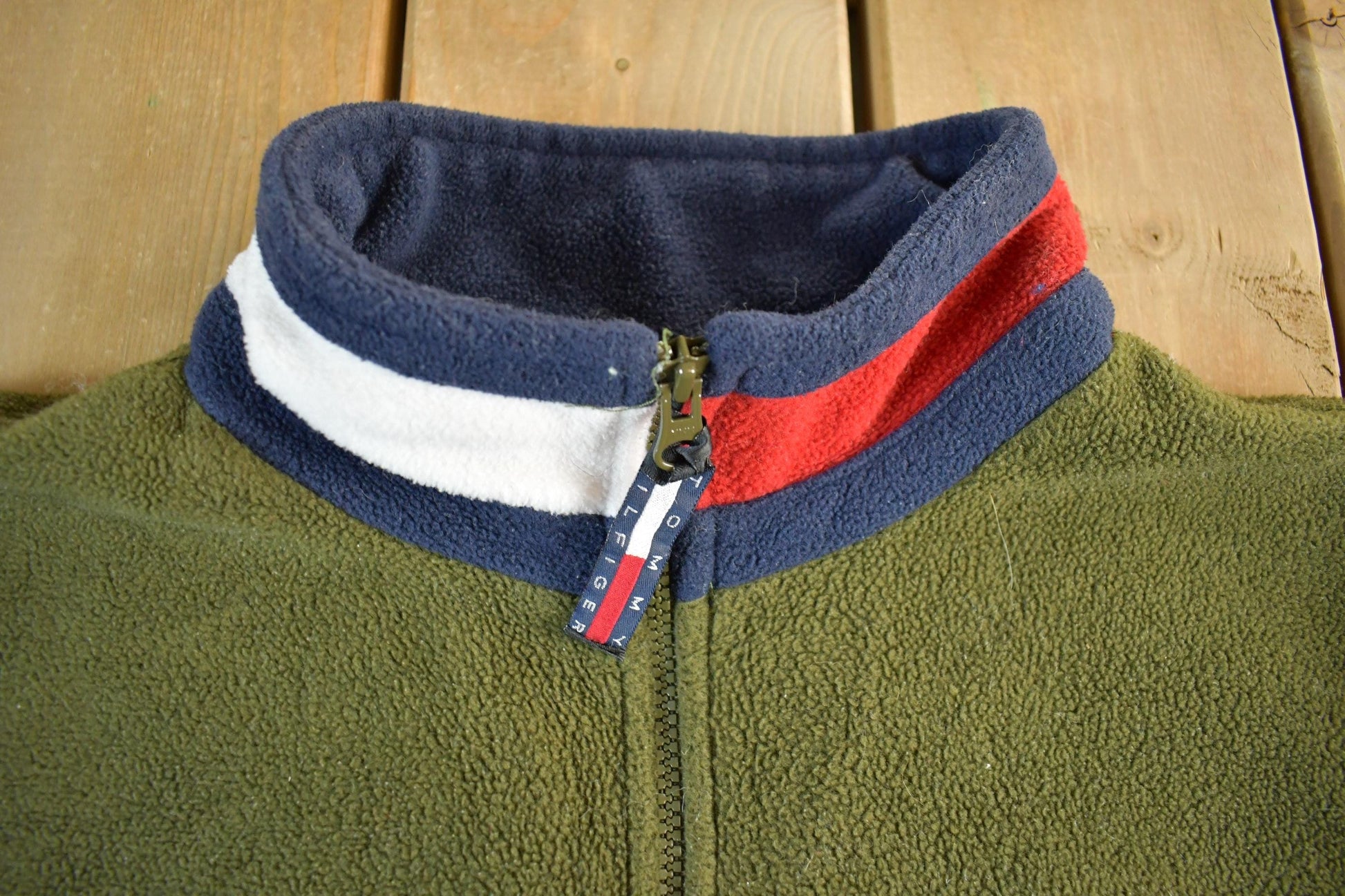 Vintage 1990s Tommy Hilfiger Flag Spellout Quarter Zip Fleece Sweater Men's XL from propervintagecanada