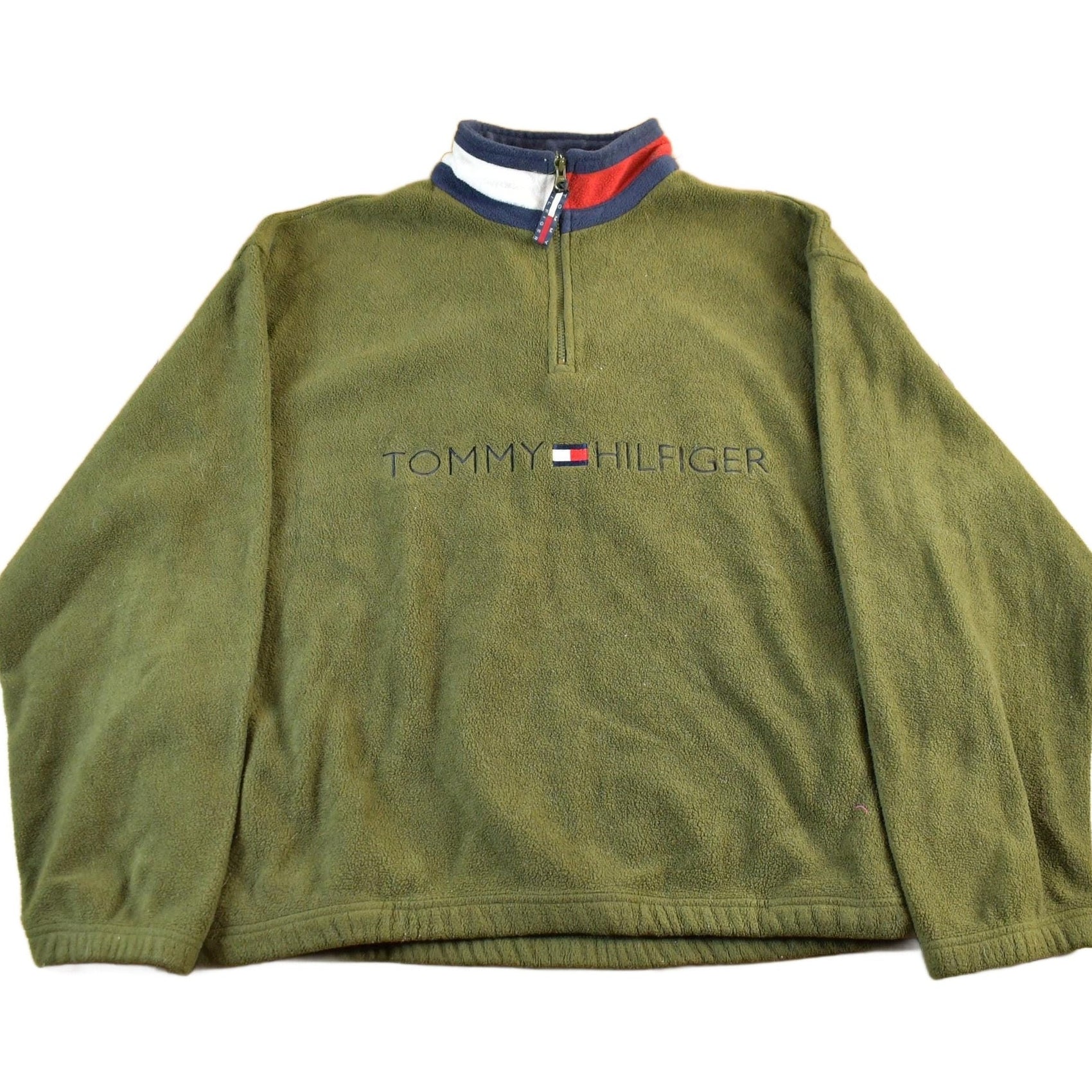 Vintage 1990s Tommy Hilfiger Flag Spellout Quarter Zip Fleece Sweater Men's XL from propervintagecanada