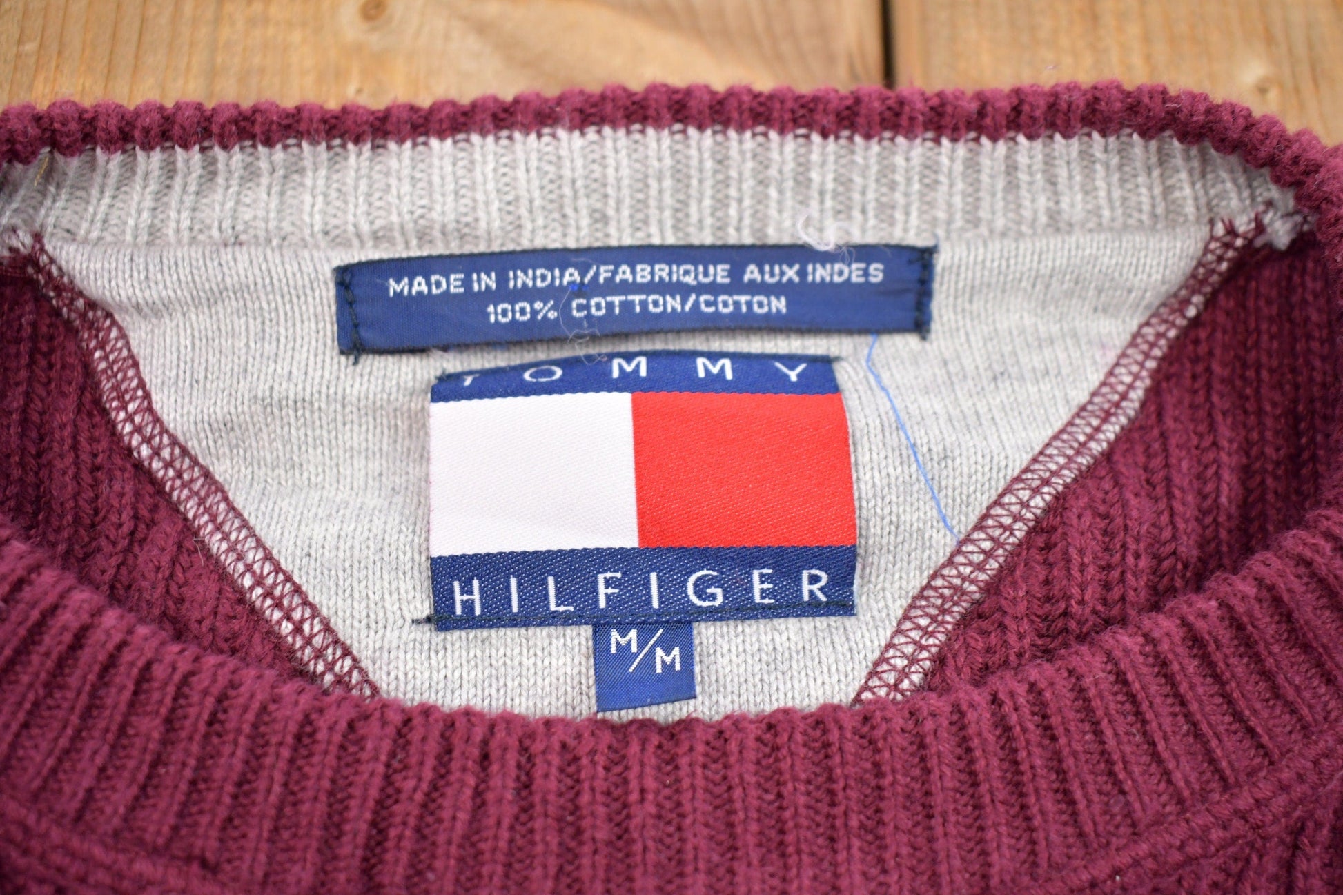 Vintage 1990s Tommy Hilfiger Knitted Crewneck Sweater Men's Medium from propervintagecanada