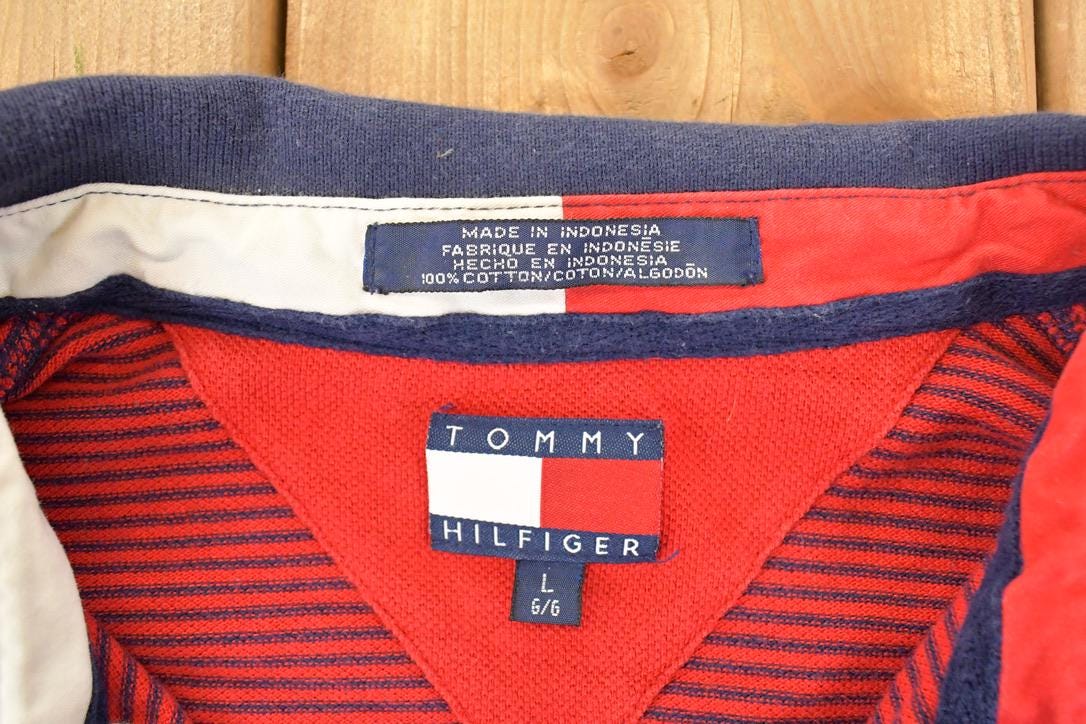 Vintage 1990s Tommy Hilfiger Quarter Button Up Shirt Men's L from propervintagecanada