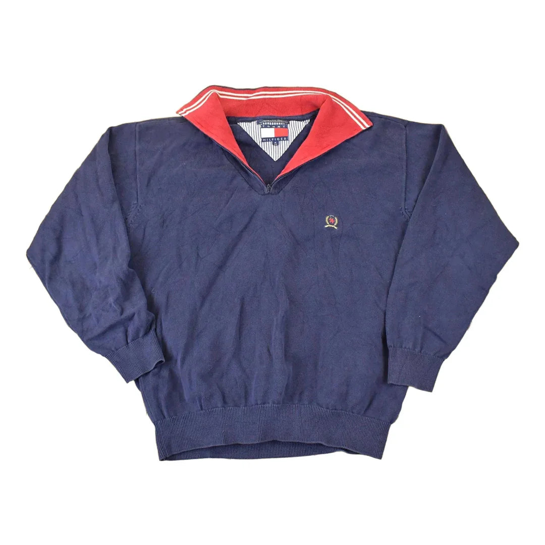 Vintage 1990s Tommy Hilfiger Quarter Zip Knit Sweater Mens L from propervintagecanada