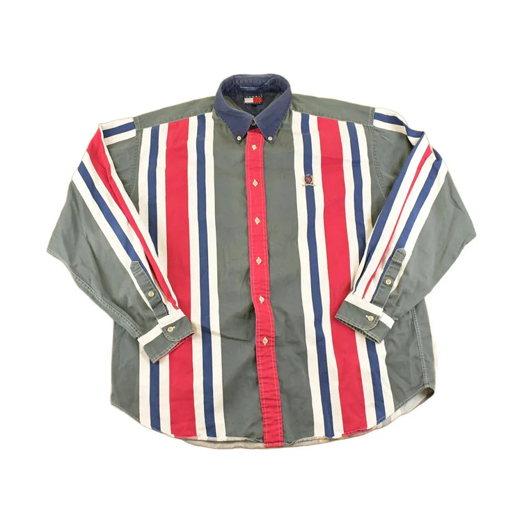 Vintage 1990s Tommy Hilfiger Striped Button Up Shirt Men's XL from propervintagecanada