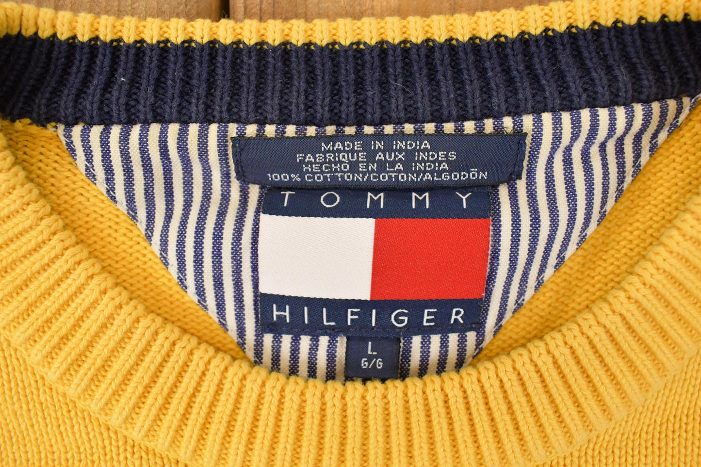 Vintage 1990s Tommy Hilfiger Striped Knit Crewneck Sweater Mens L from propervintagecanada
