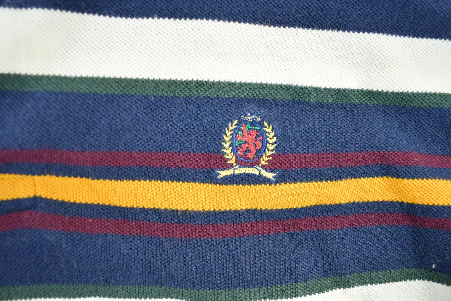 Vintage 1990s Tommy Hilfiger Striped Rugby Style Button Up Long Sleeve Shirt from propervintagecanada