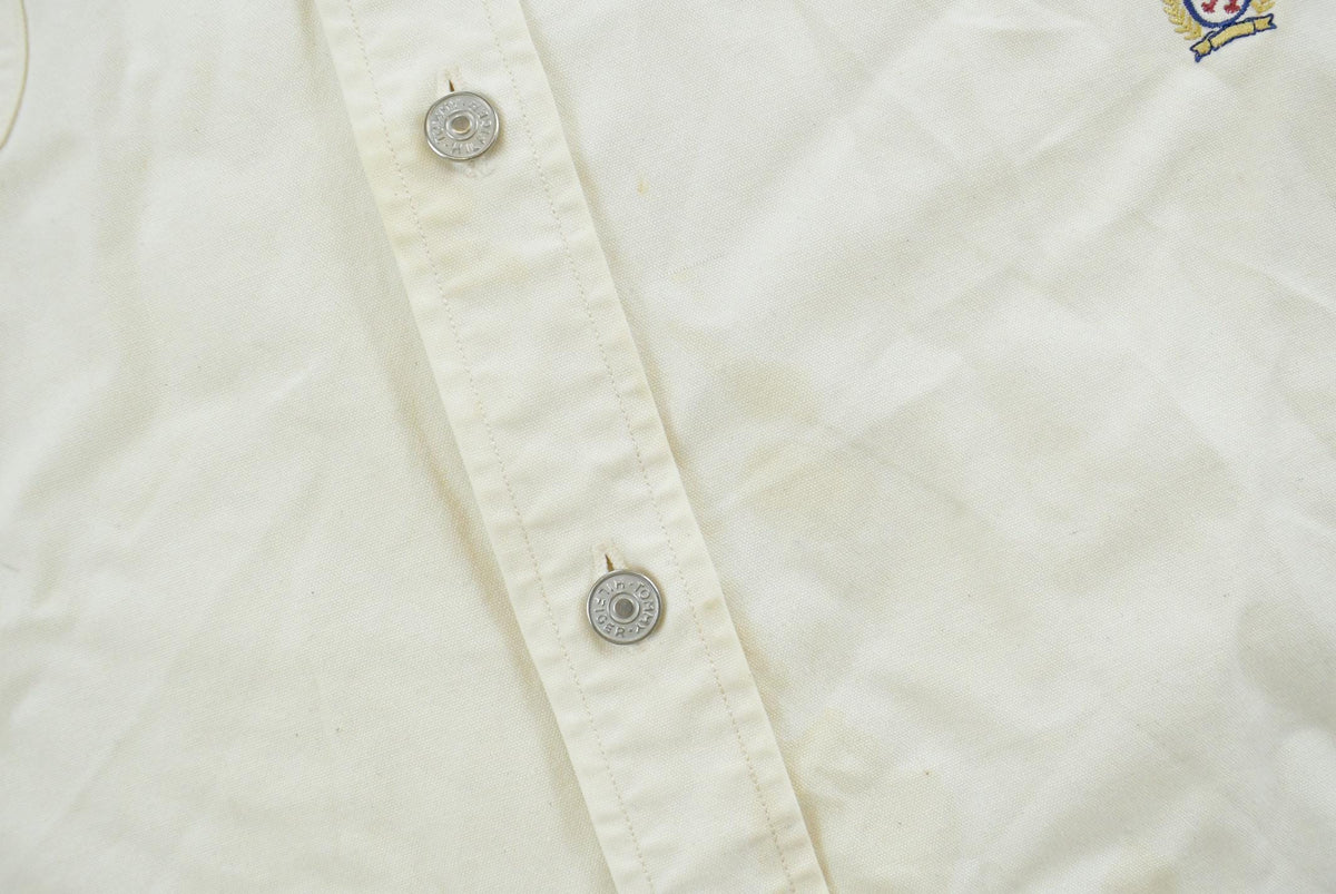 Vintage 1990s Tommy Hilfiger White Heavyweight Shacket Overshirt Button Up Shirt Men's XL from propervintagecanada