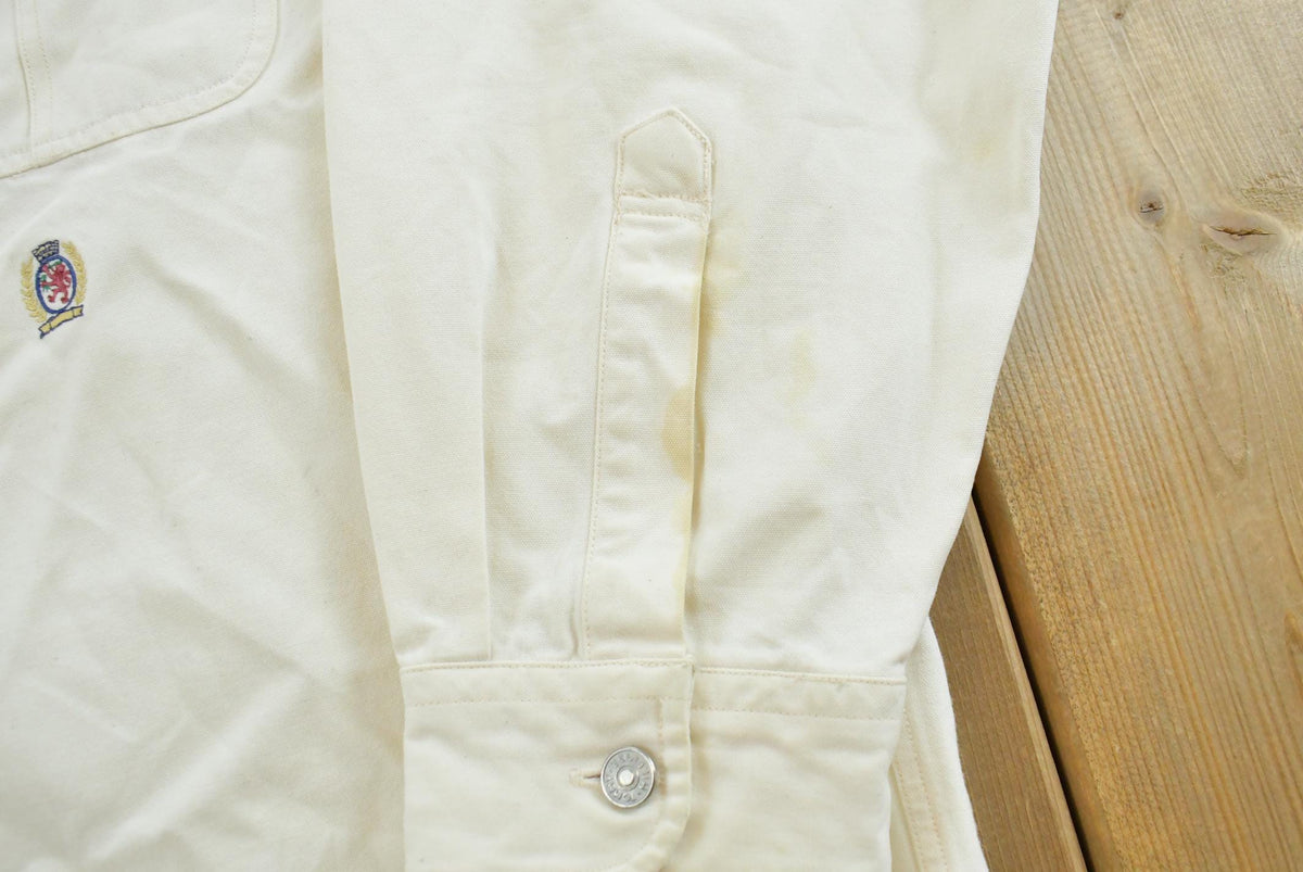 Vintage 1990s Tommy Hilfiger White Heavyweight Shacket Overshirt Button Up Shirt Men's XL from propervintagecanada