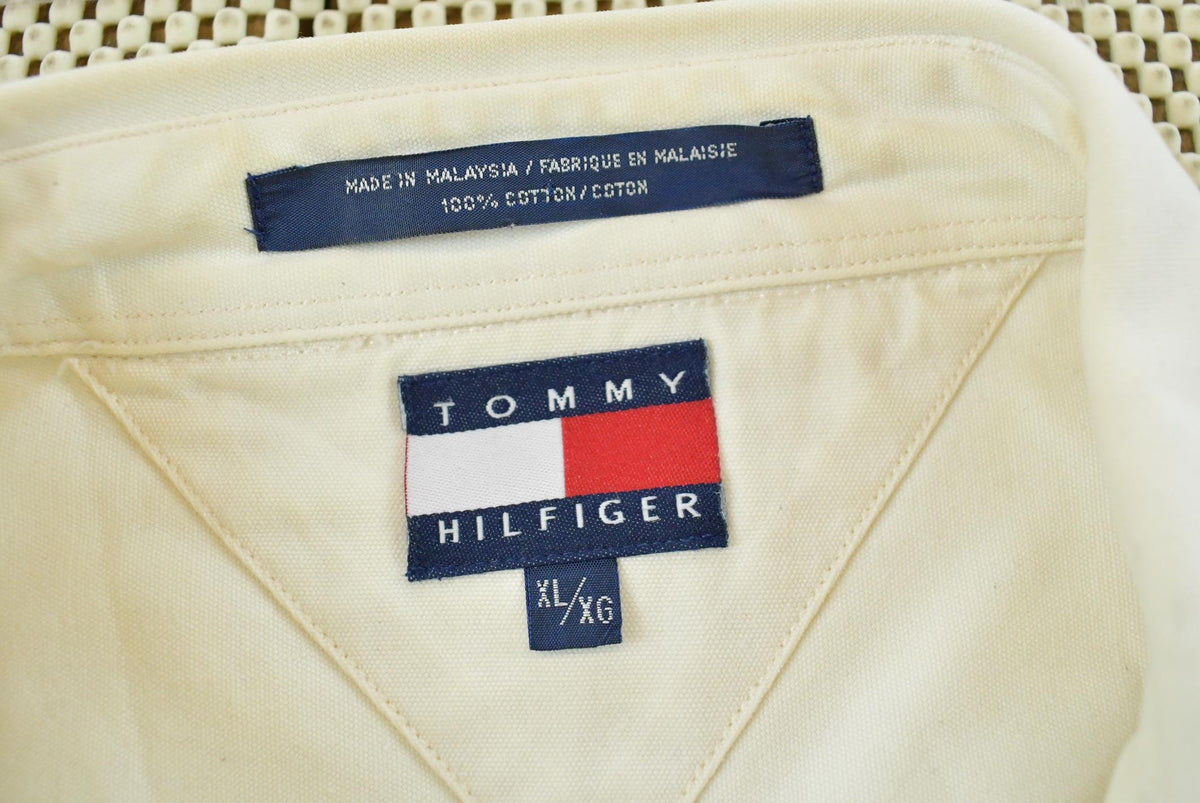 Vintage 1990s Tommy Hilfiger White Heavyweight Shacket Overshirt Button Up Shirt Men's XL from propervintagecanada